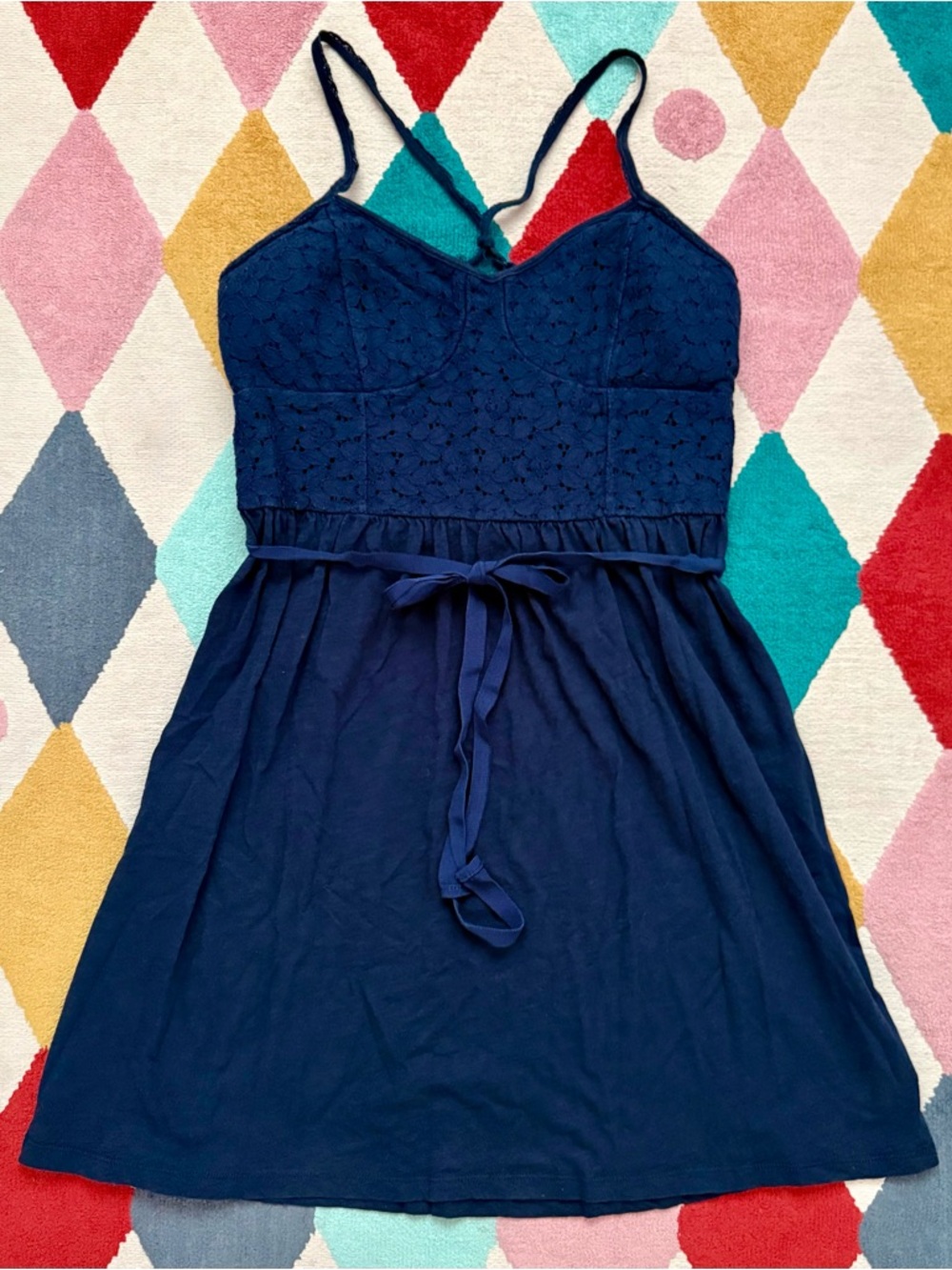 American Eagle Outfitters Navy Lace Bodice Sundress - Size M